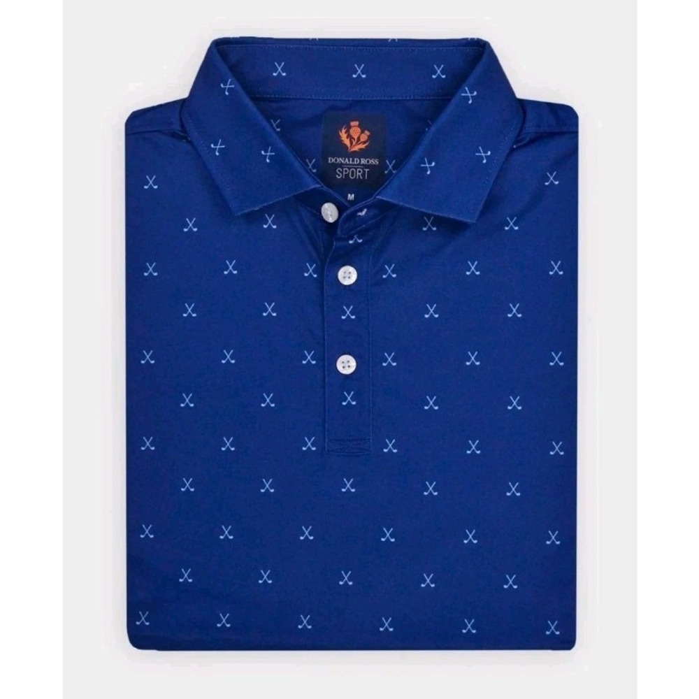 Donald Ross Men's Blue AOP Golf Clubs Vincent Polo Sport Fit Shirt XLarge